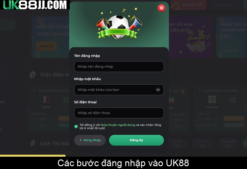 Các bước đăng nhập vào UK88